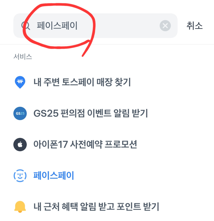 토스 페이스페이 검색창