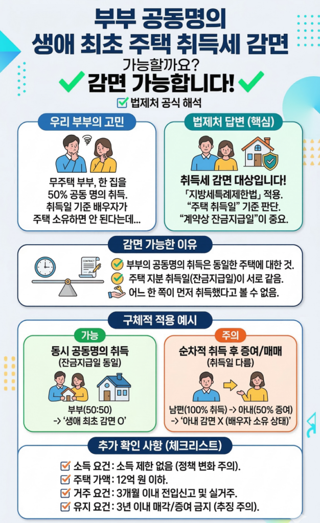 부부 공동명의 생애 최초 주택, 취득세 감면 인포그래픽
