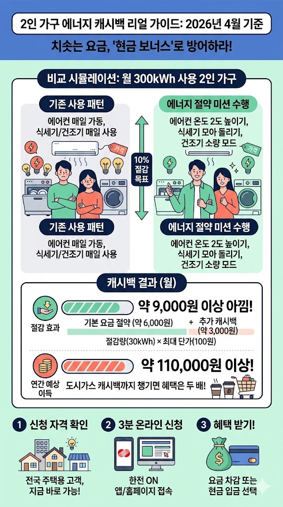 에너지 캐시백 2인 가구 환급금 예시 인포그래픽