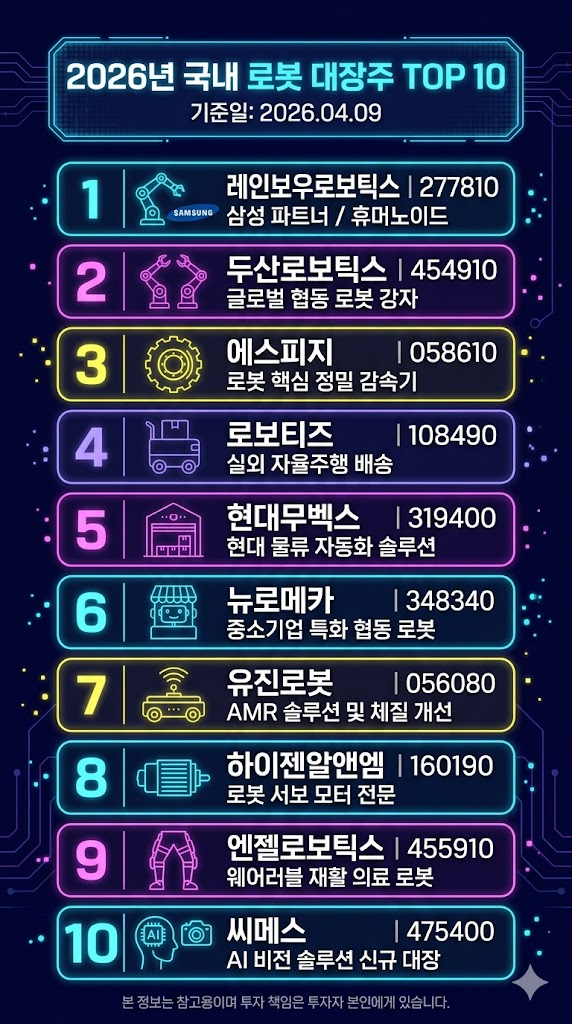 국내 로봇 대장주 TOP 10 분석