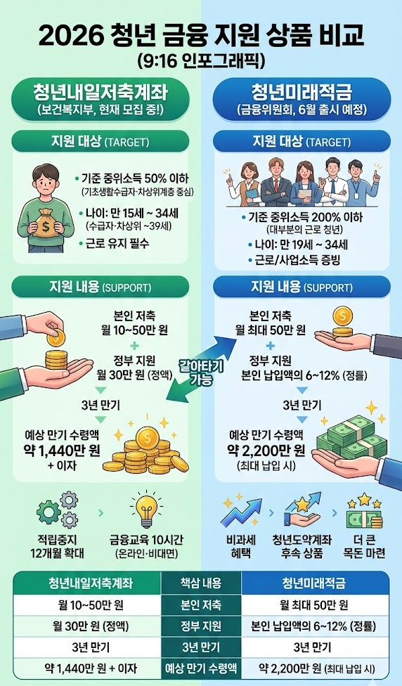 2026 청년내일저축계좌 vs 청년미래적금 혜택 비교